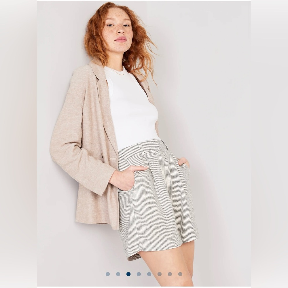 Old Navy Linen High Waist Striped Shorts - Gray